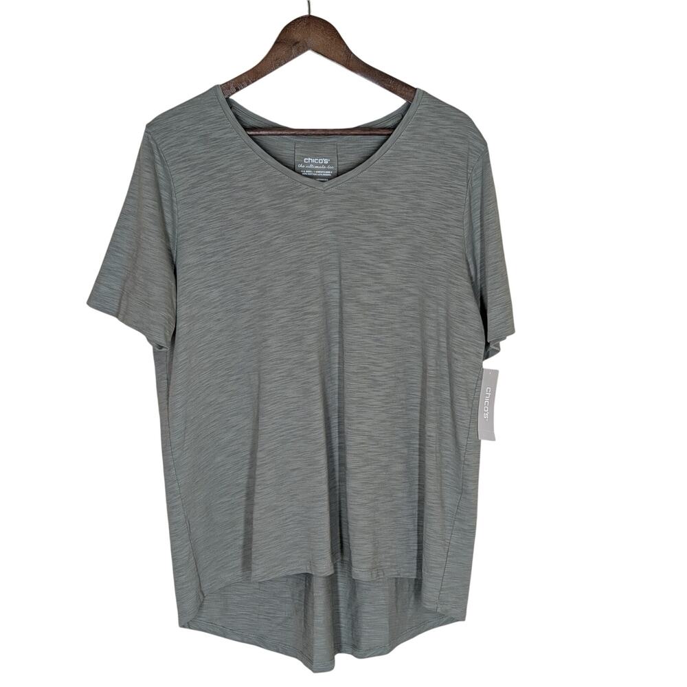 Chico’s The Ultimate Tee Size 2 (Large) Short Sleeve V Neck Taupe Brand New